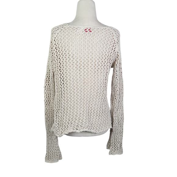 Vintage Y2K Xhilaration Cream Crochet Knit Flare Sleeve Sweater L - Picture 4 of 6